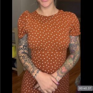 Rust Polka Dot Puff Sleeve Dress